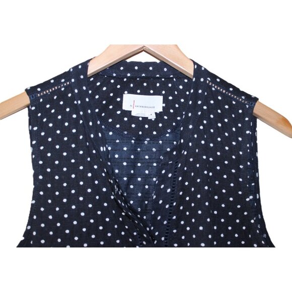 ANTHROPOLOGIE Nia Button Front Polka Dot Tunic Top in Navy - Size M - Picture 3 of 10